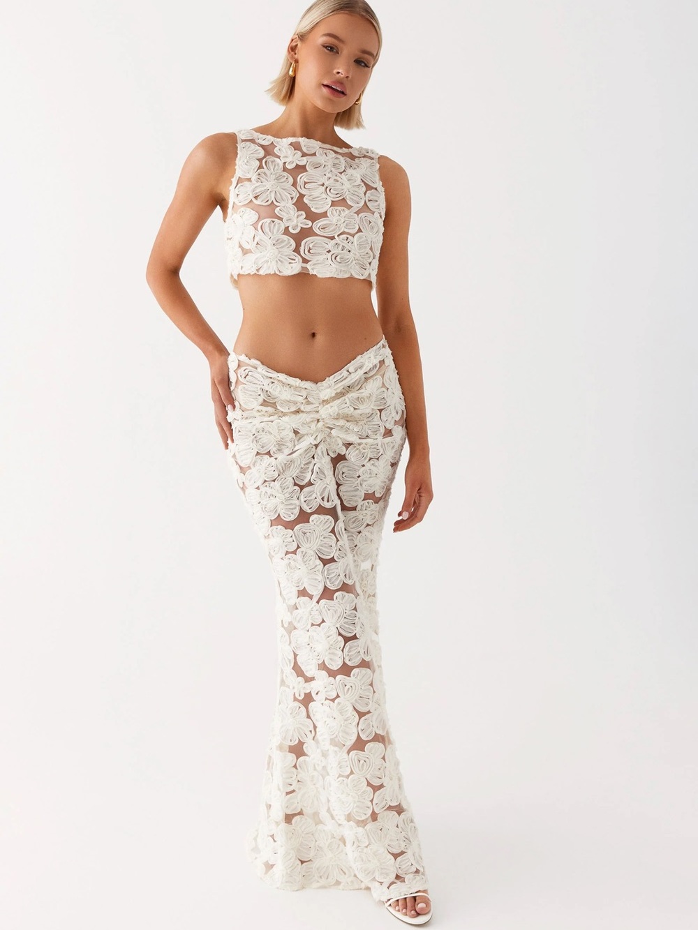 Peppermayo lace floral maxi skirt set
